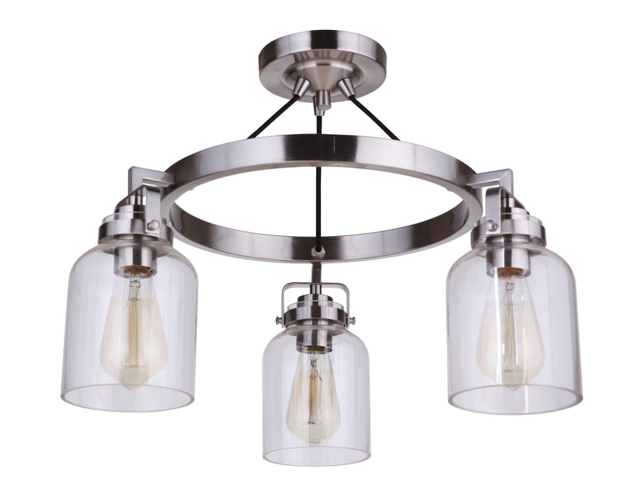 Craftmade 53653-BNK Three Light Convertible Semi Flush, Brushed Polished Nickel