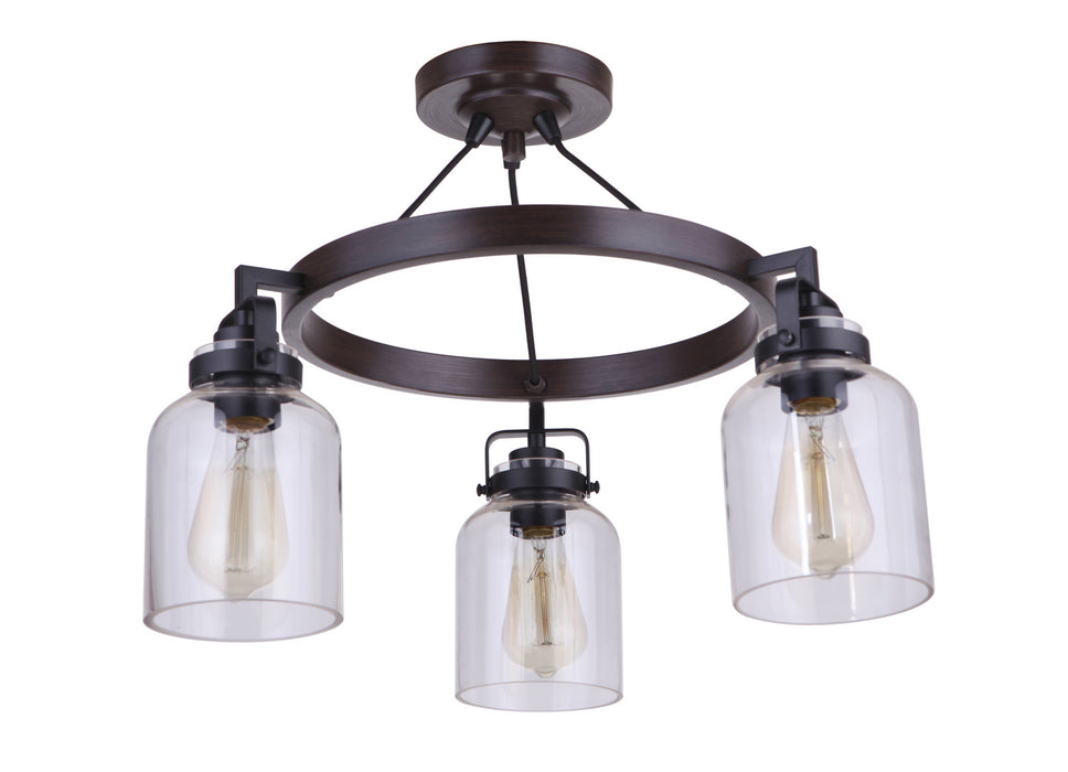 Craftmade 53653-FBDT Three Light Semi Flush Mount, Flat Black / Dark Teak