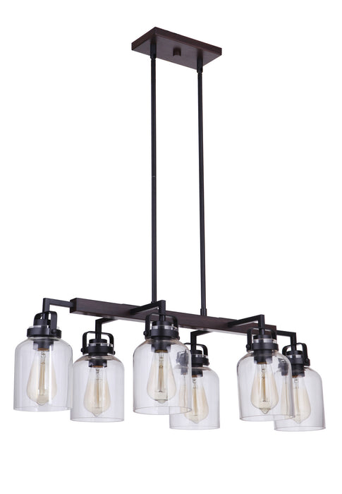 Craftmade 53676-FBDT Six Light Island Pendant, Flat Black / Dark Teak