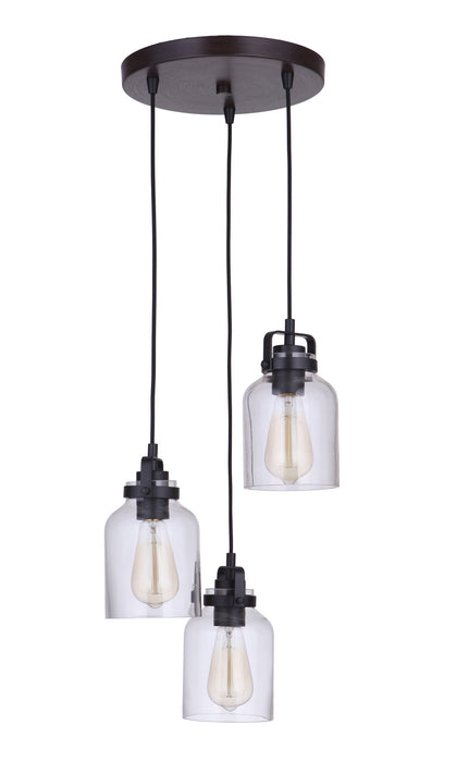 Craftmade 53692-FBDT Three Light Pendant, Flat Black / Dark Teak