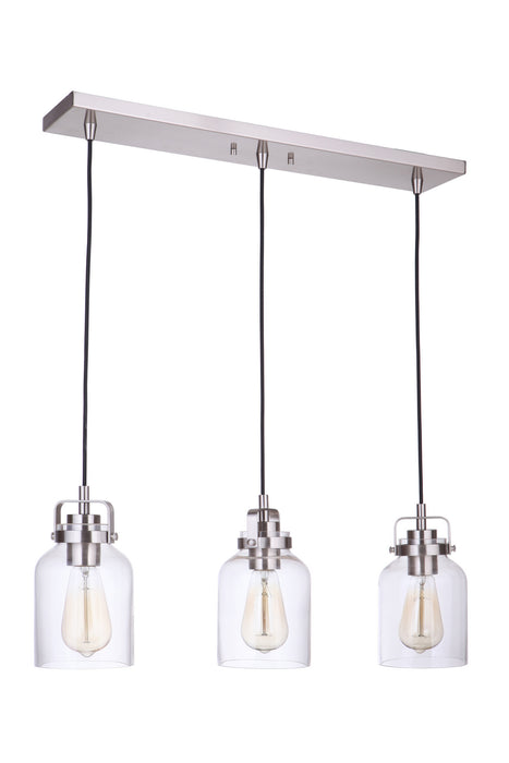 Craftmade 53693-BNK Three Light Linear Pendant, Brushed Polished Nickel