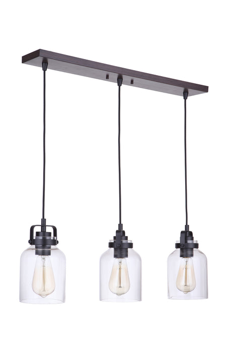 Craftmade 53693-FBDT Three Light Linear Pendant, Flat Black / Dark Teak