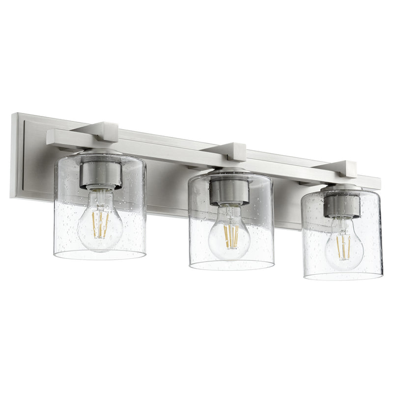 Quorum 5369-3-265 Three Light Vanity, Satin Nickel w/ Clear/Seeded