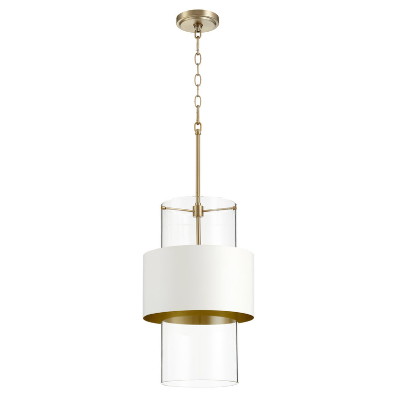 Quorum 8013-0880 One Light Pendant, Aged Brass w/ Studio White