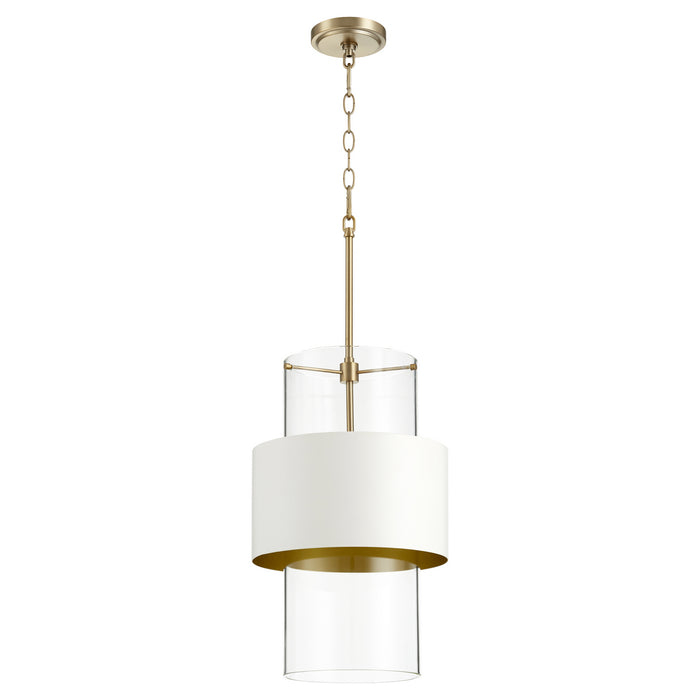 Quorum 8013-0880 One Light Pendant, Aged Brass w/ Studio White