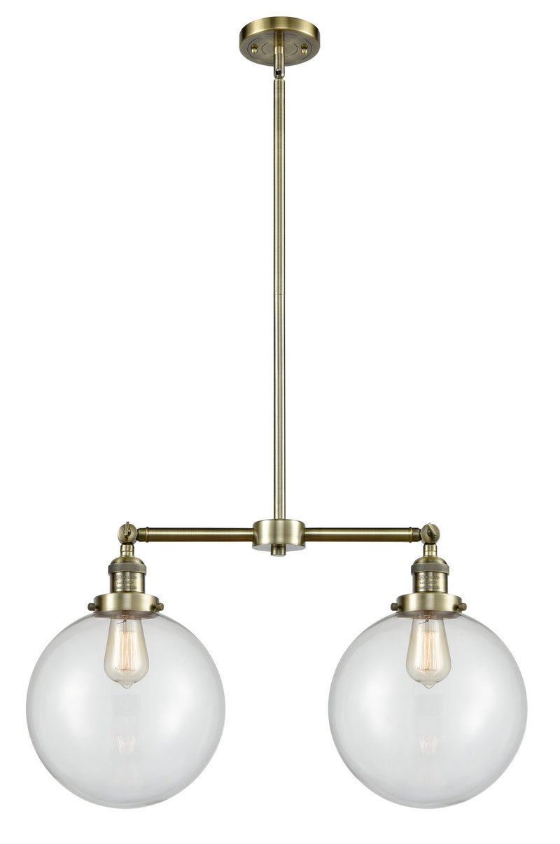 Innovations 209-AB-G202-10 Two Light Island Pendant, Antique Brass