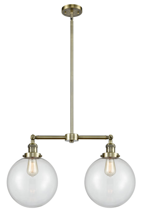 Innovations 209-AB-G202-10 Two Light Island Pendant, Antique Brass