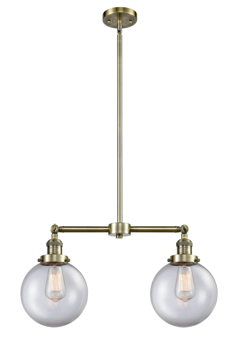 Innovations 209-AB-G202-8 Two Light Island Pendant, Antique Brass
