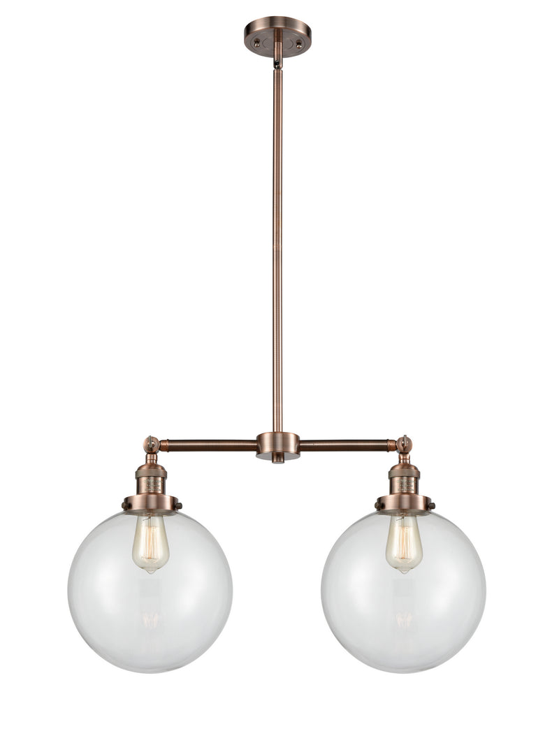 Innovations 209-AC-G202-10 Two Light Island Pendant, Antique Copper