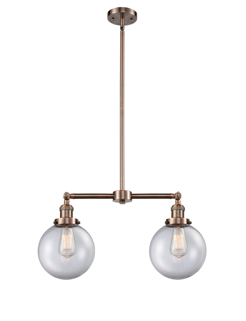Innovations 209-AC-G202-8 Two Light Island Pendant, Antique Copper