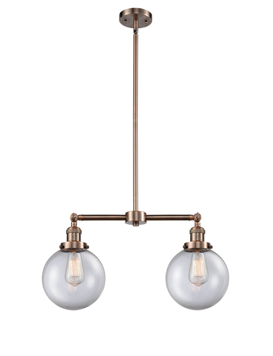 Innovations 209-AC-G202-8 Two Light Island Pendant, Antique Copper