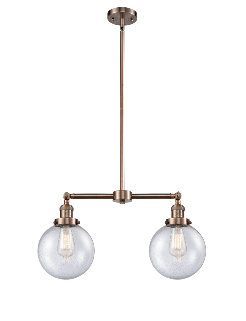 Innovations 209-AC-G204-8 Two Light Island Pendant, Antique Copper