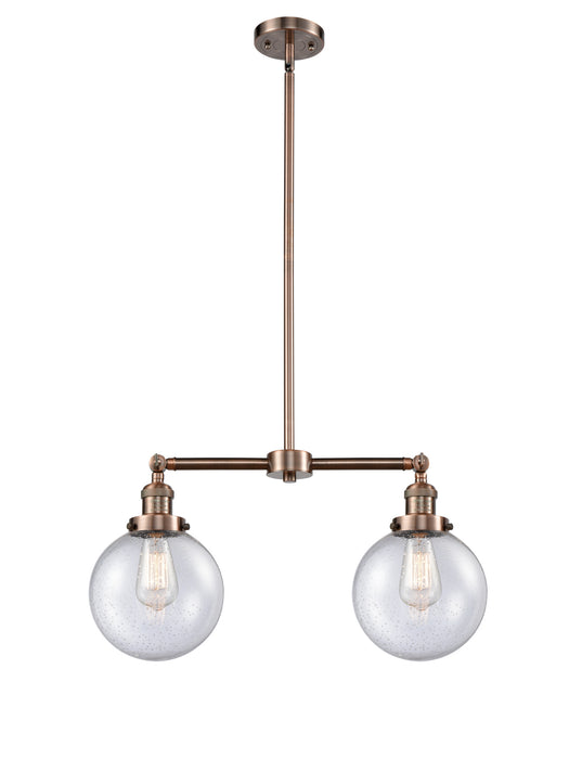Innovations 209-AC-G204-8 Two Light Island Pendant, Antique Copper