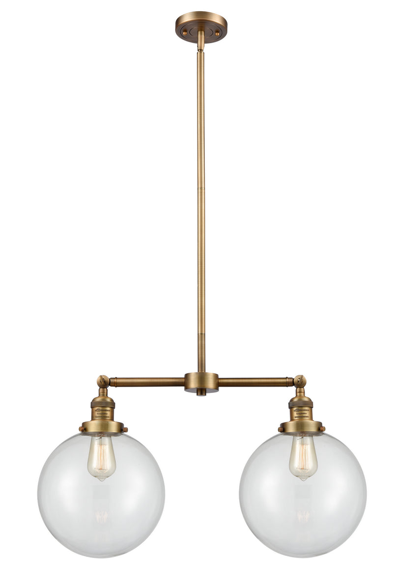 Innovations 209-BB-G202-10 Two Light Island Pendant, Brushed Brass