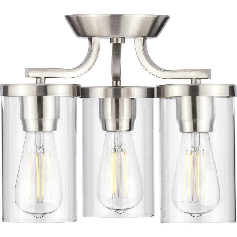 Progress Lighting P350149-009 Three Light Semi Flush Mount, Brushed Nickel