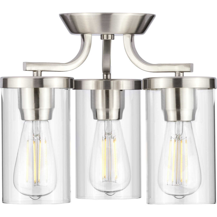 Progress Lighting P350149-009 Three Light Semi Flush Mount, Brushed Nickel