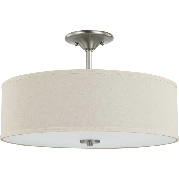 Progress Lighting P350168-009 Three Light Semi Flush Mount, Brushed Nickel