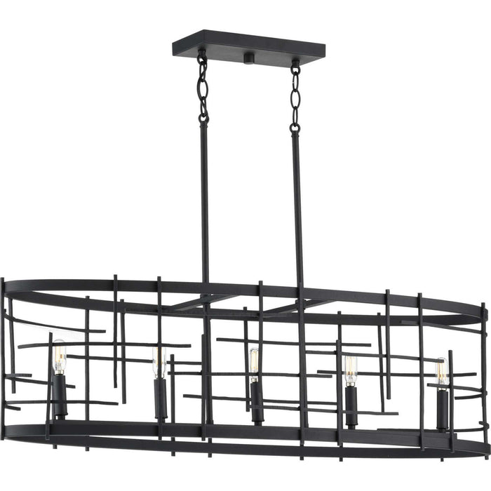 Progress Lighting P400215-031 Five Light Island Chandelier, Textured Black