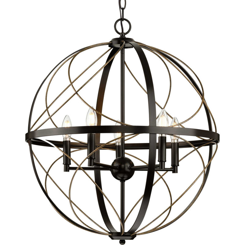 Progress Lighting P500287-020 Five Light Pendant, Antique Bronze