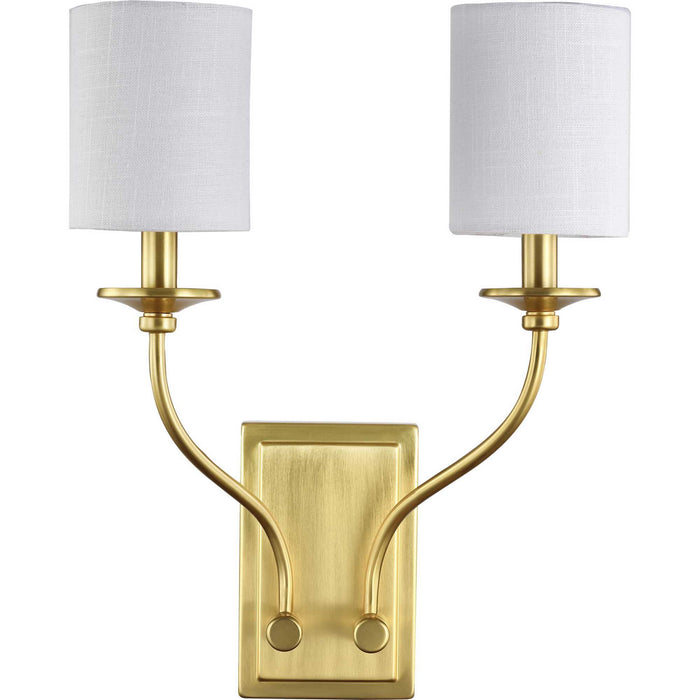 Progress Lighting P710019-012 Two Light Wall Sconce, Satin Brass