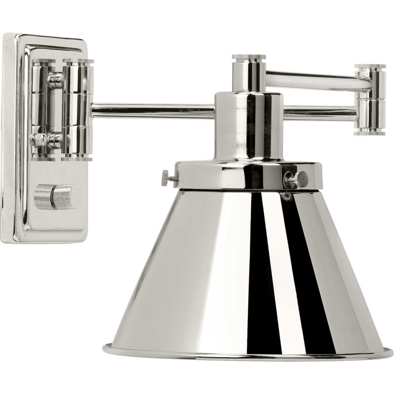 Progress Lighting P710085-104 One Light Swing Arm Wall Lamp, Polished Nickel
