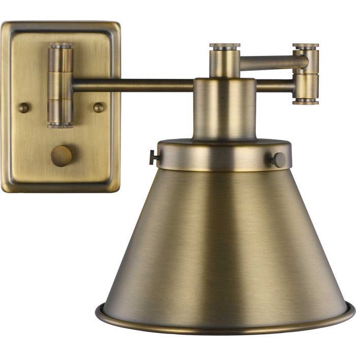 Progress Lighting P710085-163 One Light Swing Arm Wall Lamp, Vintage Brass