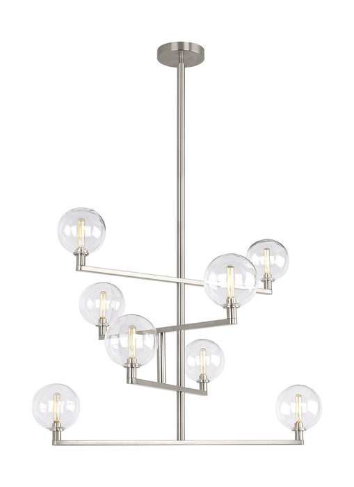 Visual Comfort Modern 700GMBCS Eight Light Chandelier, Satin Nickel