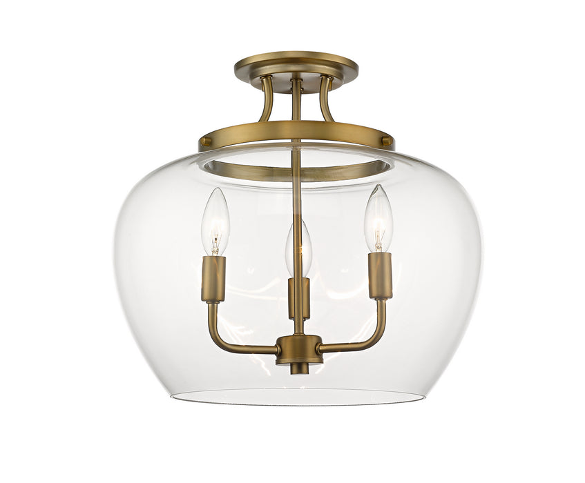 Z-Lite 473SF-OBR Three Light Semi Flush Mount, Olde Brass
