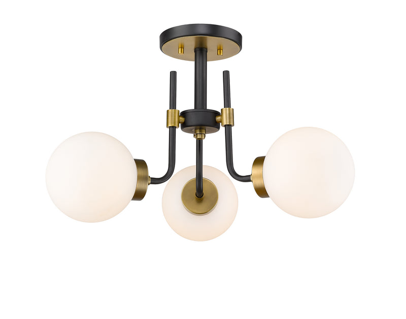 Z-Lite 477-3SF-MB-OBR Three Light Semi Flush Mount, Matte Black + Olde Brass