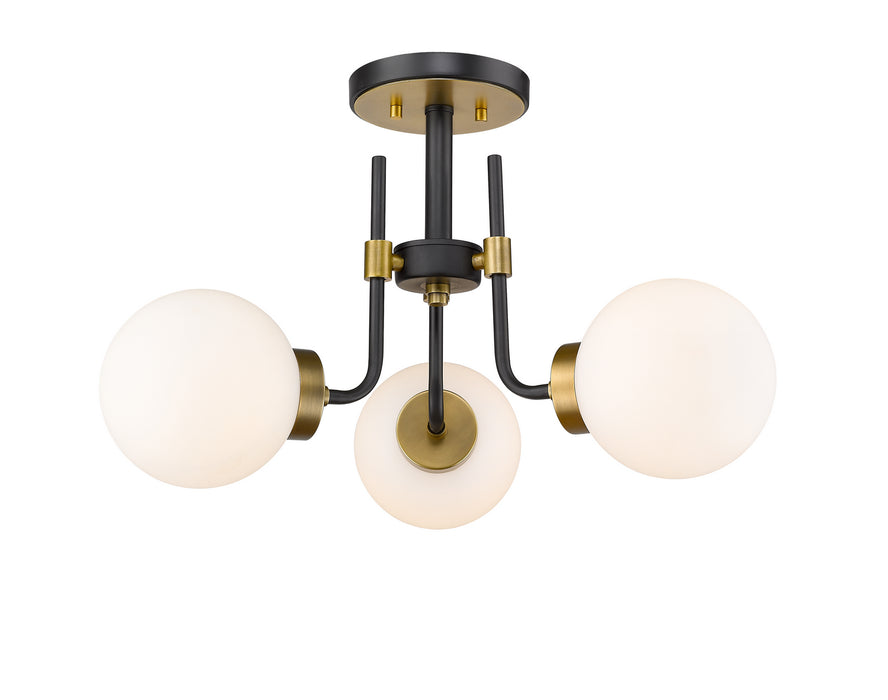 Z-Lite 477-3SF-MB-OBR Three Light Semi Flush Mount, Matte Black + Olde Brass