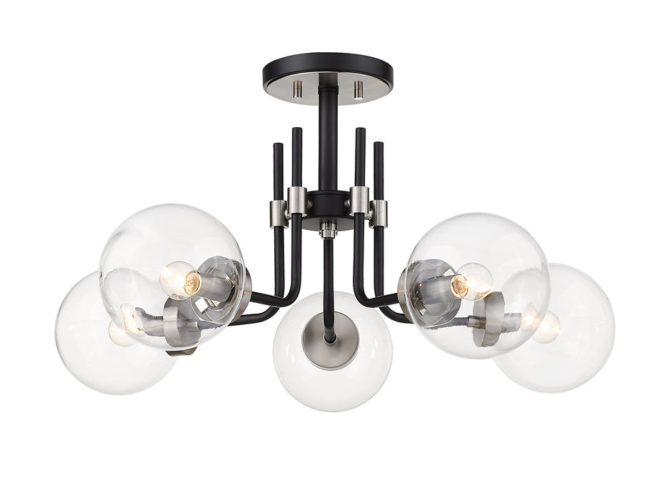 Z-Lite 477-5SF-MB-BN Five Light Semi Flush Mount, Matte Black + Brushed Nickel