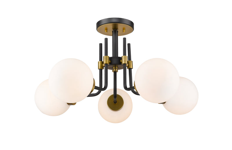 Z-Lite 477-5SF-MB-OBR Five Light Semi Flush Mount, Matte Black + Olde Brass