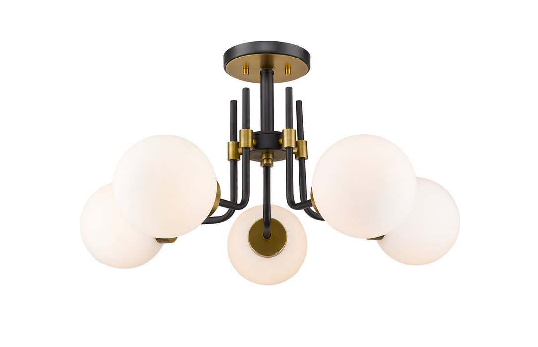 Z-Lite 477-5SF-MB-OBR Five Light Semi Flush Mount, Matte Black + Olde Brass