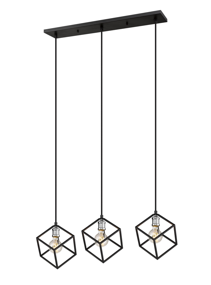 Z-Lite 478-3L-MB-BN Three Light Linear Chandelier, Matte Black + Brushed Nickel