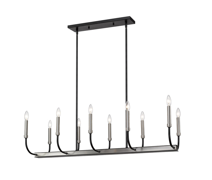 Z-Lite 479-10L-MB-BN Ten Light Linear Chandelier, Matte Black / Brushed Nickel