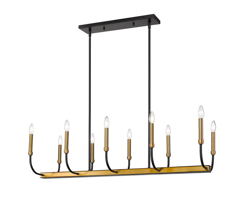 Z-Lite 479-10L-MB-OBR Ten Light Linear Chandelier, Matte Black + Olde Brass