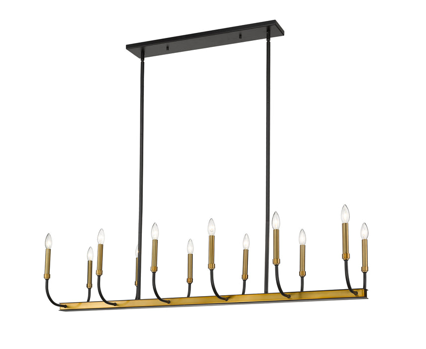 Z-Lite 479-12L-MB-OBR 12 Light Linear Chandelier, Matte Black + Olde Brass