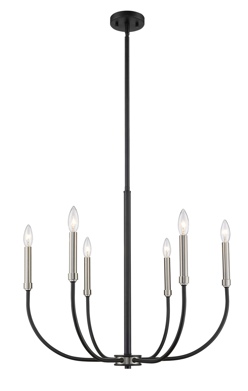 Z-Lite 479-6MB-BN Six Light Chandelier, Matte Black + Brushed Nickel