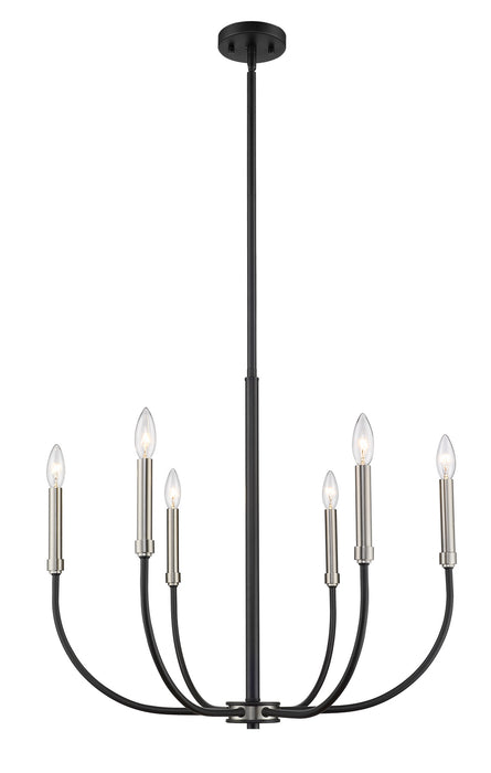 Z-Lite 479-6MB-BN Six Light Chandelier, Matte Black + Brushed Nickel