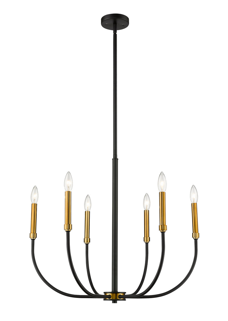 Z-Lite 479-6MB-OBR Six Light Chandelier, Matte Black + Olde Brass