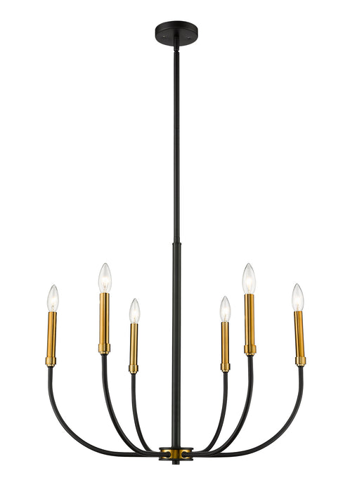 Z-Lite 479-6MB-OBR Six Light Chandelier, Matte Black + Olde Brass