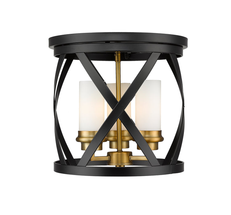 Z-Lite 481F13-MB-OBR Three Light Flush Mount, Matte Black + Olde Brass