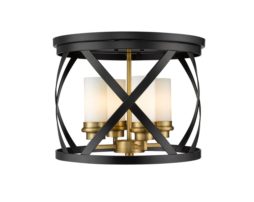 Z-Lite 481F16-MB-OBR Four Light Flush Mount, Matte Black + Olde Brass