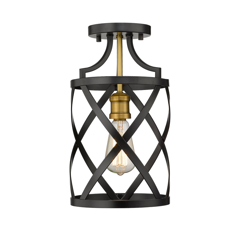Z-Lite 481F1-MB-OBR One Light Flush Mount, Matte Black + Olde Brass