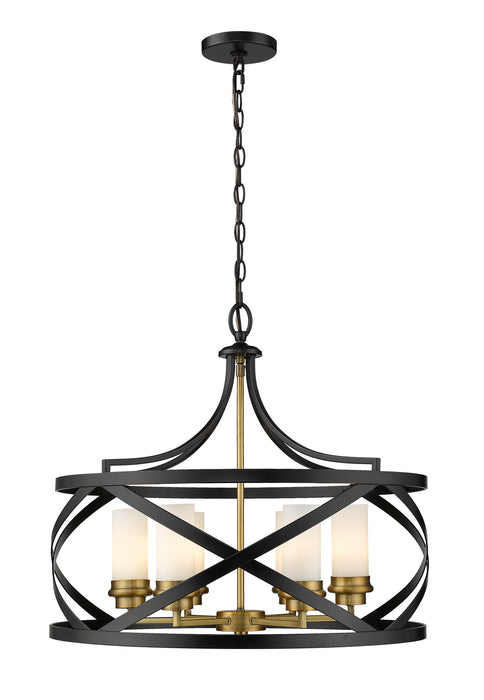 Z-Lite 481P24-MB-OBR Six Light Chandelier, Matte Black + Olde Brass