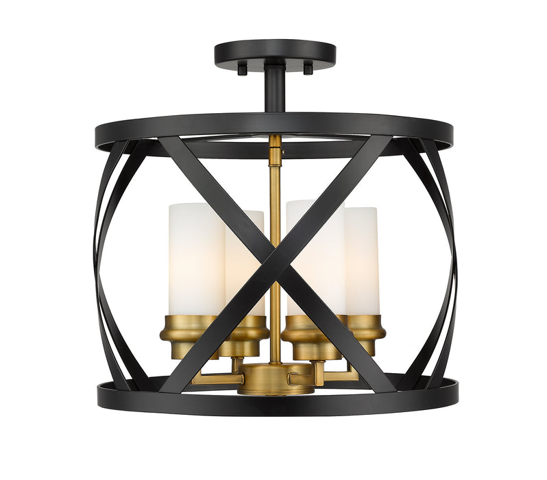 Z-Lite 481SF15-MB-OBR Four Light Semi Flush Mount, Matte Black / Olde Brass