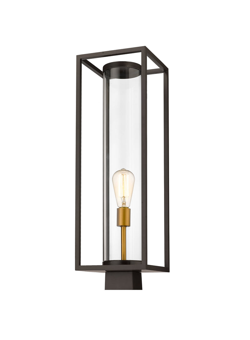 Z-Lite 584PHBS-DBZ-OBS One Light Outdoor Post Mount Fixture, Deep Bronze + Outdoor Brass