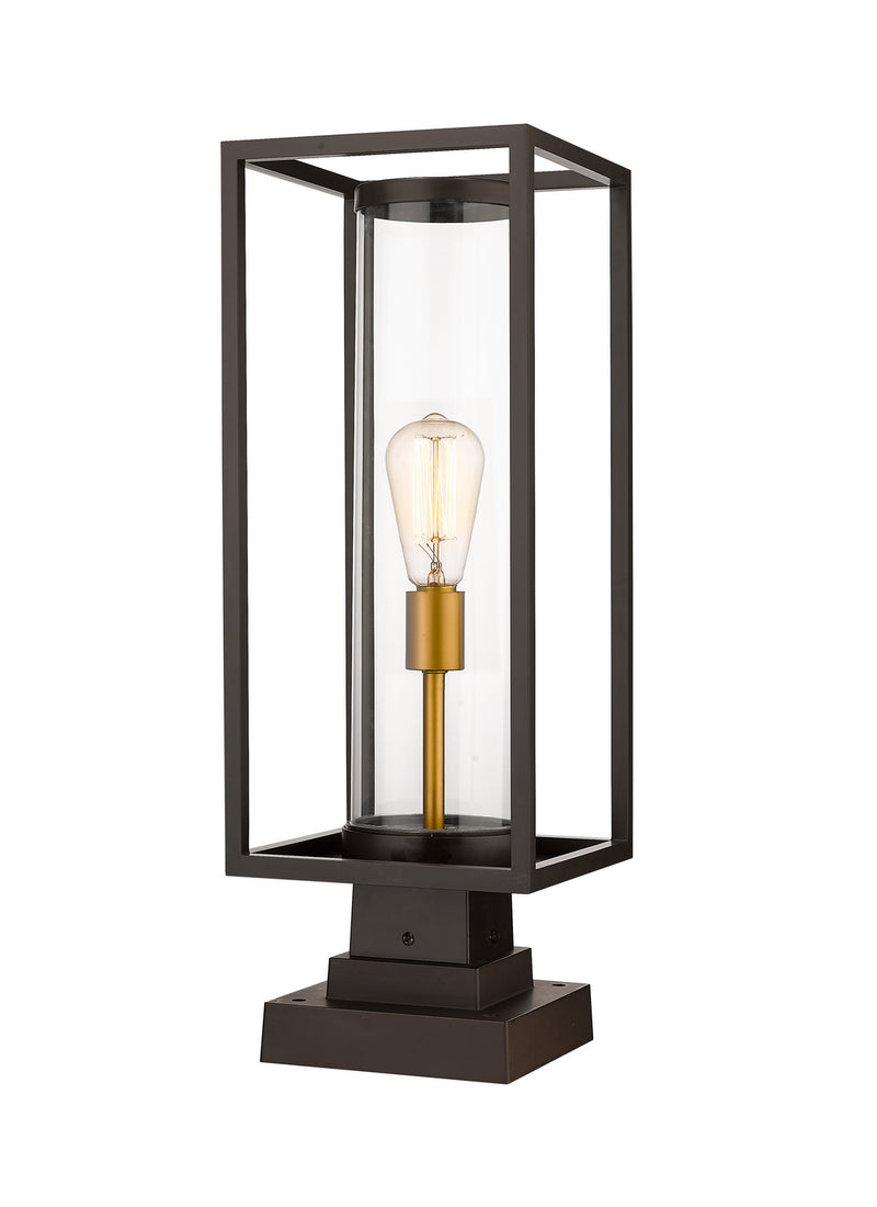 Z-Lite 584PHMS-SQPM-DBZ One Light Outdoor Pier Mounted Fixture, Deep Bronze + Outdoor Brass