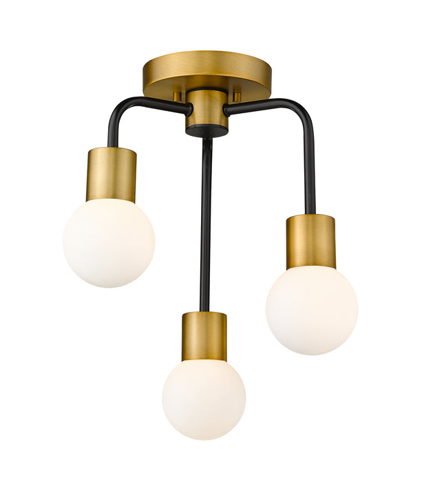 Z-Lite 621-3SF-MB-FB Three Light Semi Flush Mount, Matte Black + Foundry Brass