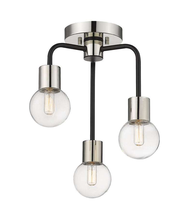 Z-Lite 621-3SF-MB-PN Three Light Semi Flush Mount, Matte Black + Polished Nickel